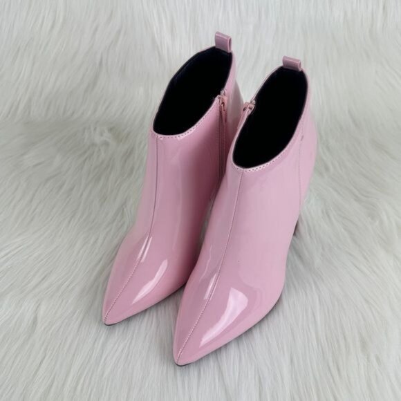 New Women's Qupid Signal Block Heel Low Pointed Toe Ankle Bootie Baby Pink - Picture 3 of 11